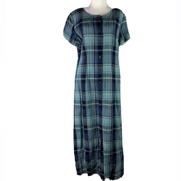 Emma James Dresses & Skirts - Emma James Retro Plaid Button Down Round Neck Midi Maxi Dress